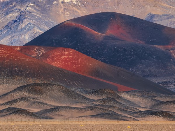 Jote Volcano, red and black volcanic rocks caused by lava composition and oxidation, Antofagasta de la Sierra, La Puna, Catamarca Province, Argentina, South America