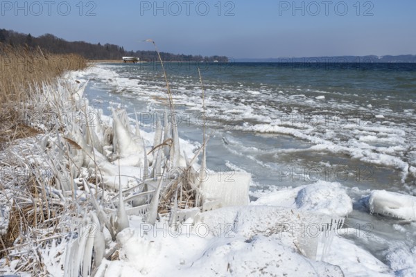 Eis am Starnberger See near Bernried, Fünfseenland, Upper Bavaria, Germany