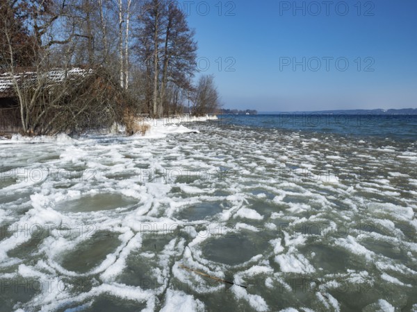 Pancake ice cream at Starnberger See near Bernried, Fünfseenland, Upper Bavaria, Germany