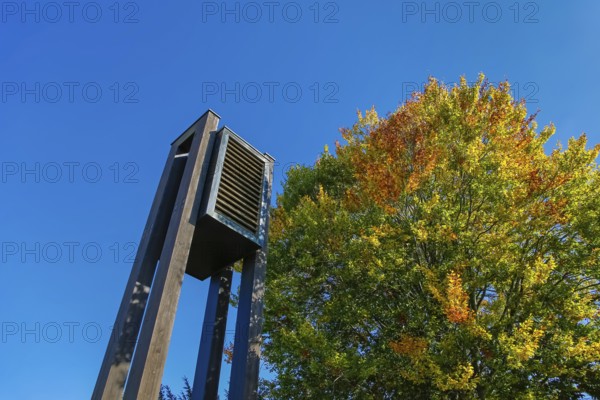 Großengstingen cemetery, ringing at the announcement hall, deciduous tree, autumn colors, colorful leaves, Großengstingen, municipality of Engstingen, district of Reutlingen, Swabian Alb, Baden-Württemberg, Germany