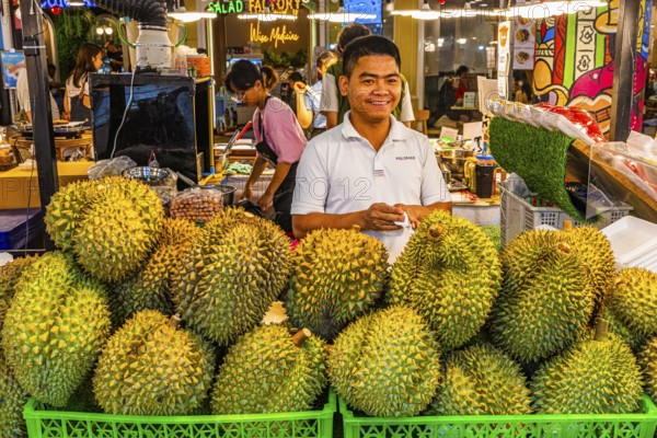 Themed shopping mall, stinkfruit vendor in food court, Terminal 21, Bangkok, Thailand's metropolis, Thailand