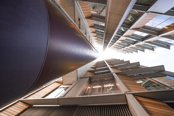 A skyscraper from a dramatic perspective with modern design and glass, London, England, United Kingdom