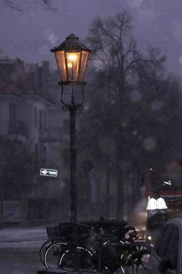 Street light in winter, snow, Germany