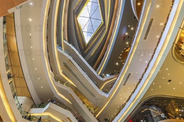Skylight and various floors connected by escalators in Iconsiam Shopping Center, Bangkok, Thailand's metropolis, Thailand