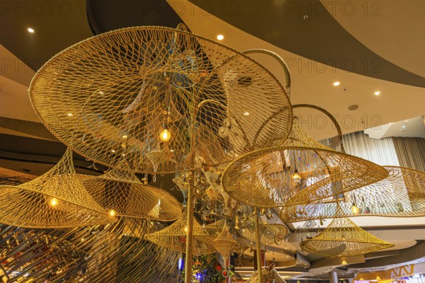 Huge woven lampshades as decoration, Iconsiam shopping center, Bangkok, Thailand's metropolis, Thailand