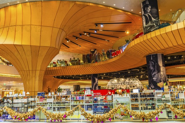 Curved column and wooden ceiling, luxury shops, Iconsiam Shopping Center, Bangkok, Thailand's metropolis, Thailand