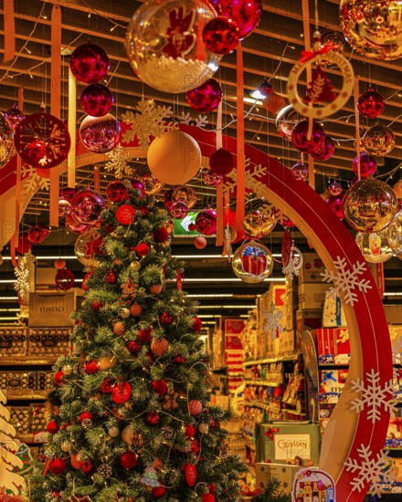 Christmassy decorated candy shop with Christmas tree and Christmas balls, Iconsiam shopping center, Bangkok, Thailand's metropolis, Thailand