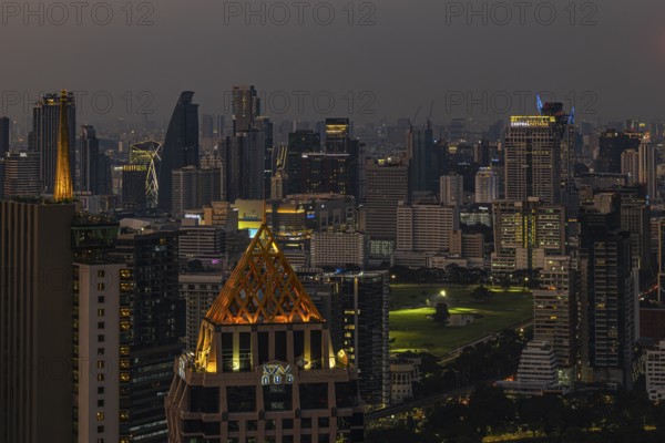 Over the rooftops of Bangkok, evening light, view from the Moon Bar on the roof terrace of the Banyan Tree Hotel, Sathon, Bangkok, Thailand's metropolis, Thailand