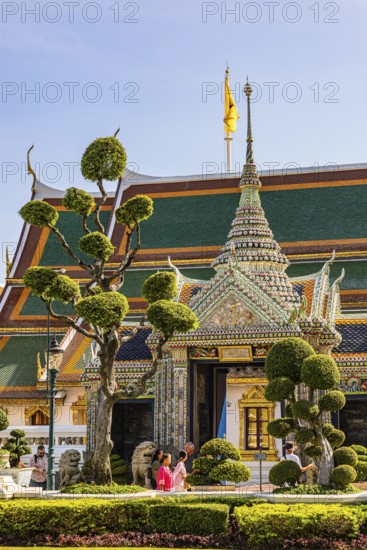 The Grand Royal Palace, trees with spherical branches, Dusida Bhirom Hall in the back, Phra Nakhon, Bangkok, Thailand's metropolis, Thailand