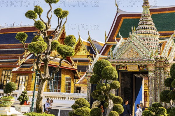 The Grand Royal Palace, trees with spherical branches, Dusida Bhirom Hall in the back, Phra Nakhon, Bangkok, Thailand's metropolis, Thailand