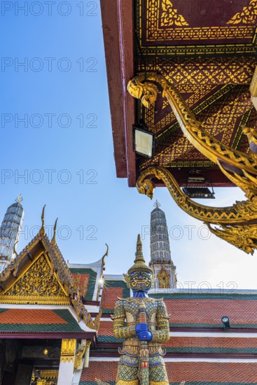 The Grand Royal Palace, Wat Phra Kaeo Buddhist Temple, guarded by a Yaksha, Phra Nakhon, Bangkok, Thailand's metropolis, Thailand