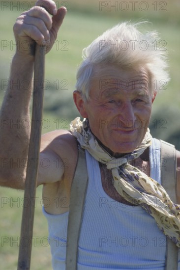 Portrait of a farmer in the field, Middle Franconia, Bavaria, Germany