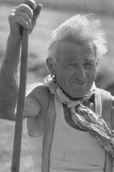 Portrait of a farmer in the field, black and white, Middle Franconia, Bavaria, Germany