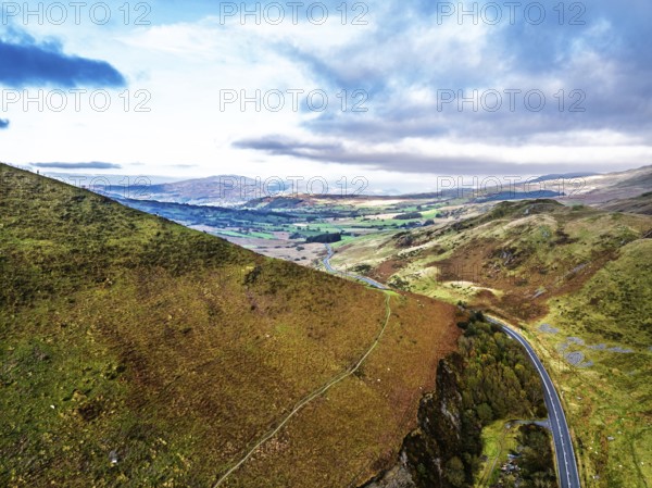Autumn colours over Mach Loop from a drone, Minffordd, Tywyn, Wales, UK