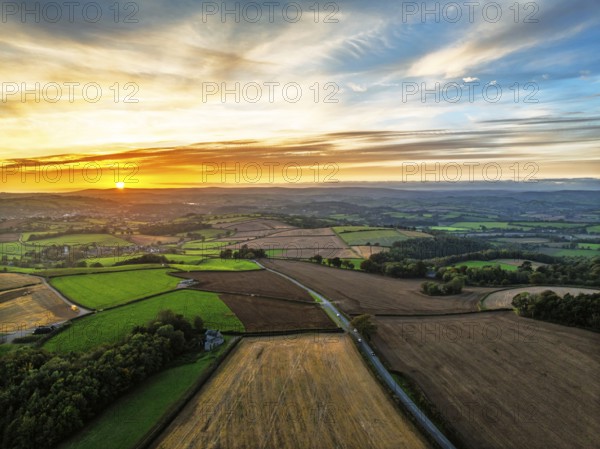 Colours of Devon Farms and Fields over Berry Pomeroy from a drone, Totnes, England, United Kingdom