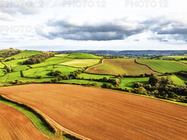 Colours of Devon Farms and Fields over Paignton and Berry Pomeroy from a drone, Totnes, England, United Kingdom