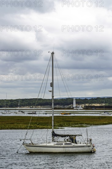 Boats and Marshes over Hurst Spit, Milford on Sea, Lymington, Hampshire, UK