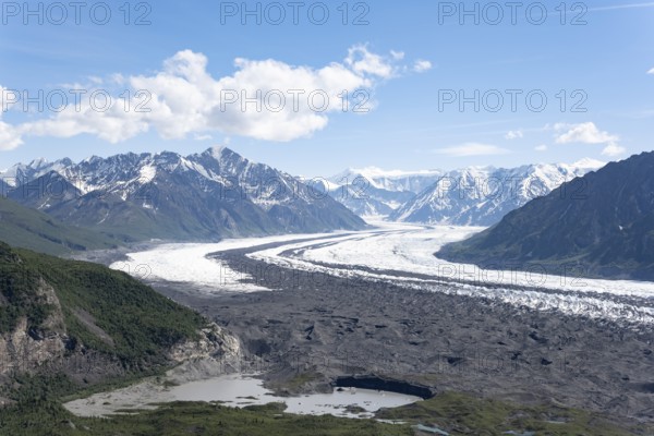 View of impressive mountain landscape with Matanuska glacier and glaciated mountain peaks, Lion's Head, Chugach Mountains, Alaska, USA