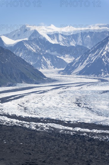 View of impressive mountain landscape with Matanuska glacier and glaciated mountain peaks, Lion's Head, Chugach Mountains, Alaska, USA