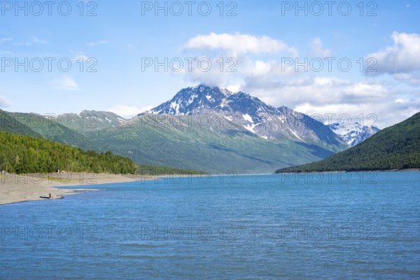 Lake and mountains, Eklutna Lake, Chugach Mountains, Chugach State Park, Alaska, USA