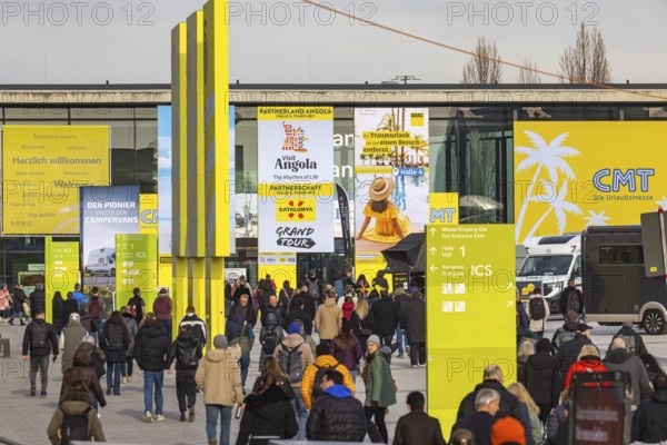 Caravan — Motor — Touristik exhibition opened in Stuttgart. According to the exhibition organizer, CMT is the world's largest public trade fair for tourism and leisure. With around 1660 exhibitors, CMT is fully booked. Around 100 countries present travel destinations. As the first travel trade fair of the year, the trade fair has an important pilot function, particularly for the carvaning industry. This year's partner country of CMT is Angola. Stuttgart, Baden-Württemberg, Germany