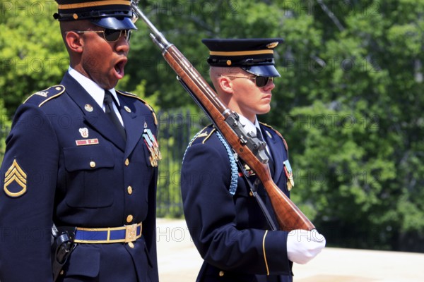 Two soldiers in uniform at a ceremony in Washington D.C, Washington D.C, USA