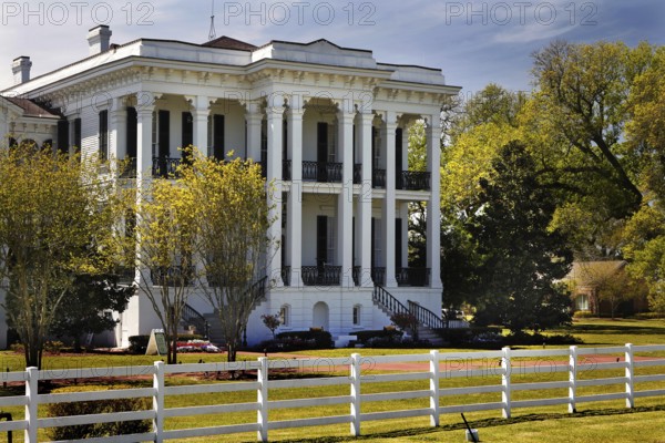 Impressive mansion with classic white columns and porch in Nottoway Plantation, null