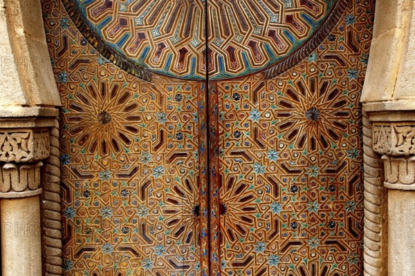 Elaborately decorated door in the Kasbah of Oudaias, Rabat, with detailed patterns, Rabat-Salé-Kénitra, Morocco