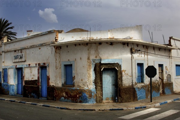 Weathered Spanish architecture in Sidi Ifni with Twist Club, Sidi Ifni, Souss-Massa, Morocco