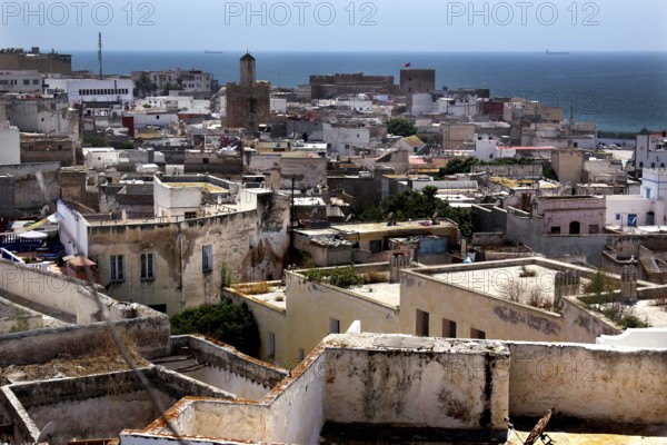 Panoramic view of Safi with Moroccan architecture and sea in the background, Safi, Morocco