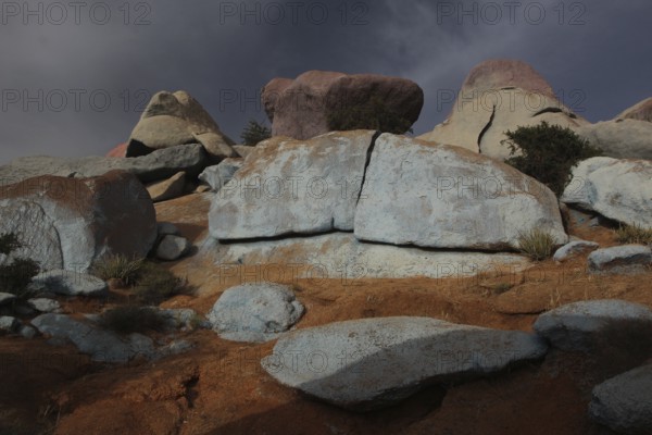 Colourfully painted rock formations in the Tafraoute desert by Jean Verame, Tafraoute, Souss-Massa, Morocco