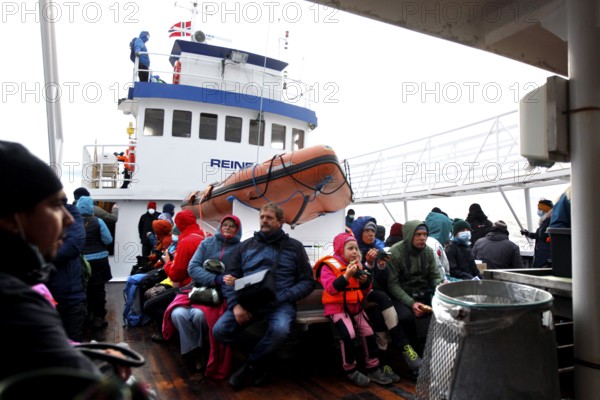 Passengers on whale watching ship Reine on tour in Vesterålen, Andenes, Vesterålen, Norway