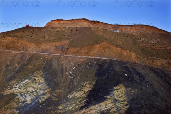 Mountain landscape in Tizi n'Tichka with impressive rock formations and road, zero