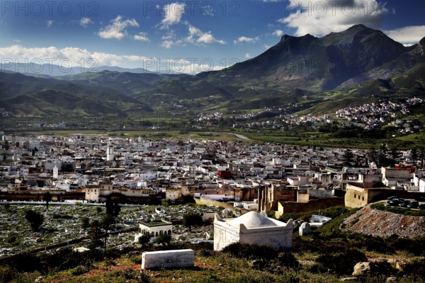 Extensive panoramic view of Tetouan with surrounding mountains and valleys, Tetouan, Morocco