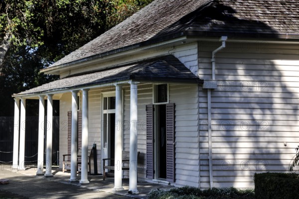 Colonial Treaty House on the Waitangi Treaty Grounds under trees, Waitangi, Northland, New Zealand