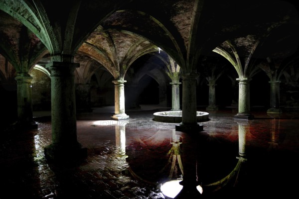 Gothic cistern with water and reflections in the Cité Portugaise of El Jadida, El Jadida, null, Morocco