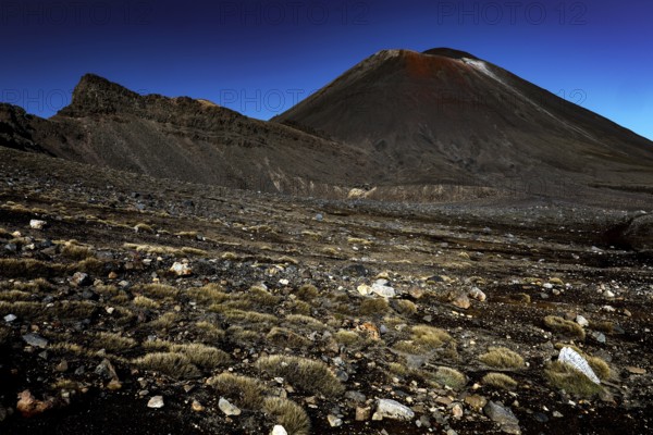 View of the barren landscapes of Mount Tongariro, Tongariro National Park, North Island, New Zealand