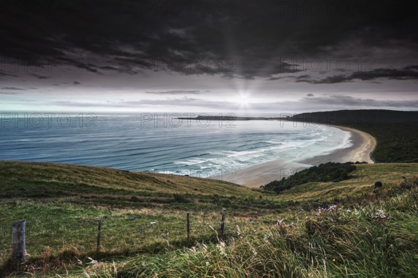 View of the coast near Papatowai from Florence Hill Lookout with great panorama, Papatowai, Otago, New Zealand