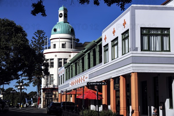 Art Deco building with eye-catching dome and linear architecture, Napier, New Zealand