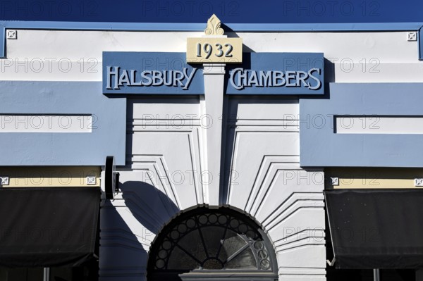 Art Deco building with blue façade built in 1932, Napier, Hawke's Bay, New Zealand