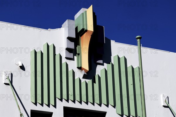 Close-up of art deco architectural details with geometric shapes, Napier, Hawke's Bay, New Zealand