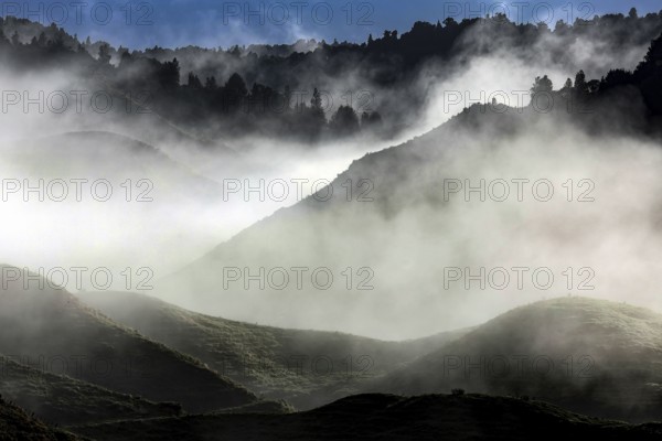 Morning haze on the Forgotten World Highway that bathes the mountains in mysterious light, zero