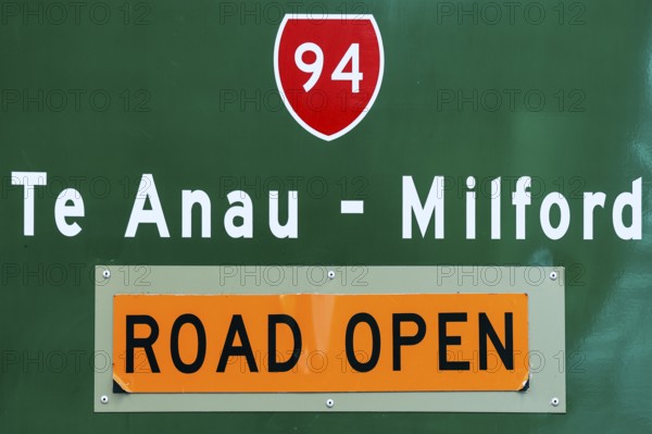 Traffic sign with directions to Te Anau - Milford, Milford Road, New Zealand