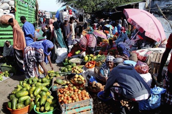 Lively market selling vegetables in Dire Dawa, Awedaye, Dire Dawa, Ethiopia