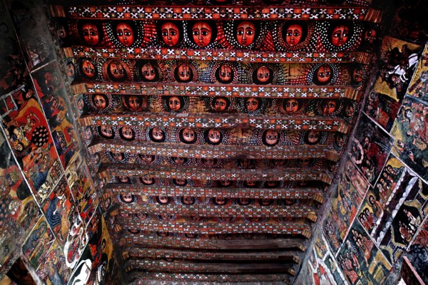 Artistic ceiling paintings in Debre Berhan Selassie church, Gondar, Ethiopia