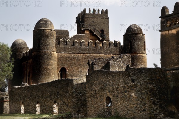 Historic castle complex with massive walls in Gondar, Gondar, Ethiopia