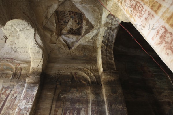 Impressive interior view of the vaulted ceiling of the rock church Debre Mariam Krokor, Gheralta Mountains, zero, Ethiopia
