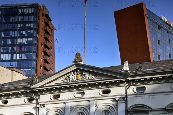Modern skyscrapers and historic buildings in Klaipeda New Town, Klaipeda, Klaipeda County, Lithuania