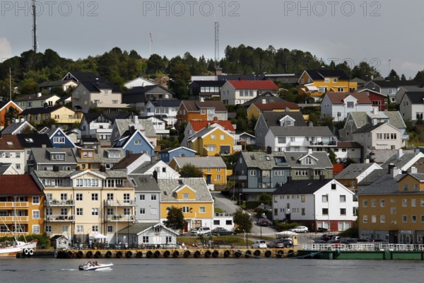 Houses on Nordlandet in Kristiansund, colorful roofs and superimposed buildings, Kristiansund, Møre og Romsdal, Norway