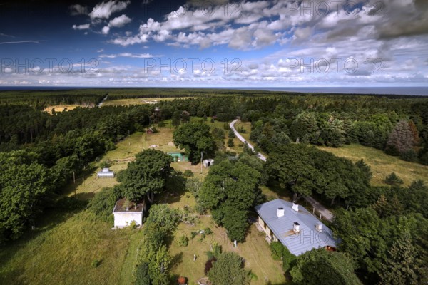 Panorama of Köpu with wooded landscape and scattered houses, Hiiumaa, Köpu, Estonia